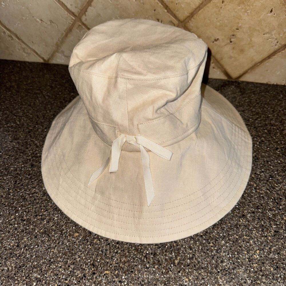 Gigi Pip 100% Linen Summer Bucket Hat Packable Beach Cap Sz XL Cream Beige New
